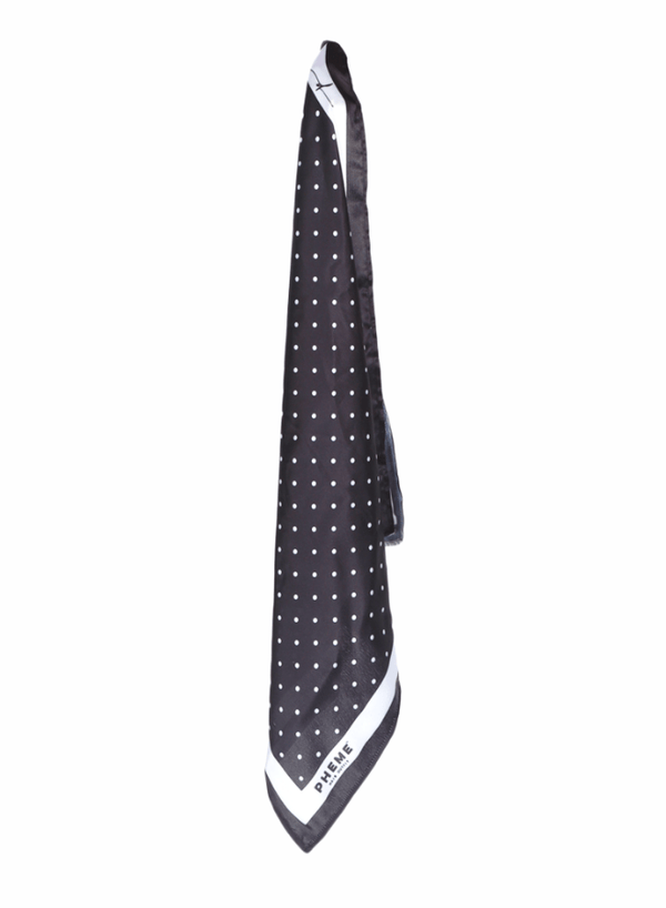 black and white polka dot scarf | hung on hanger | Pheme