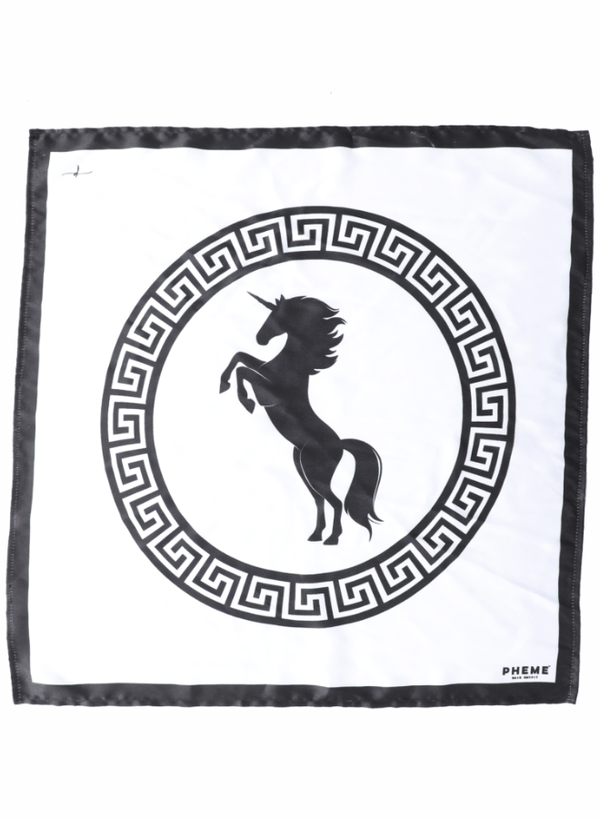 Greek myth design scarf | white and black | back side | pheme